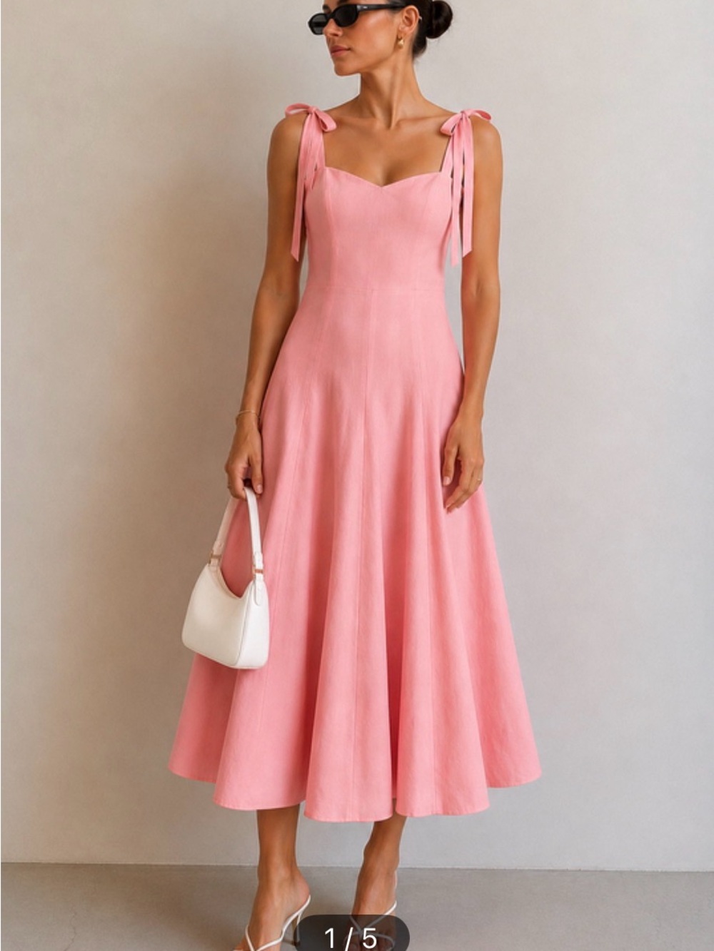 Commense Bow Tie Straps Cotton Midi Dress